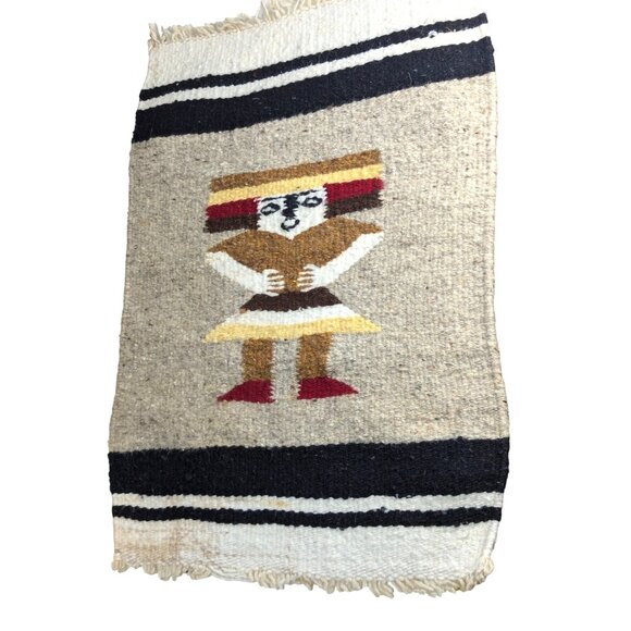 Mexican Handwoven Wool Wall Hanging With Tribal Design - 19" x 13" - Picture 1 of 5